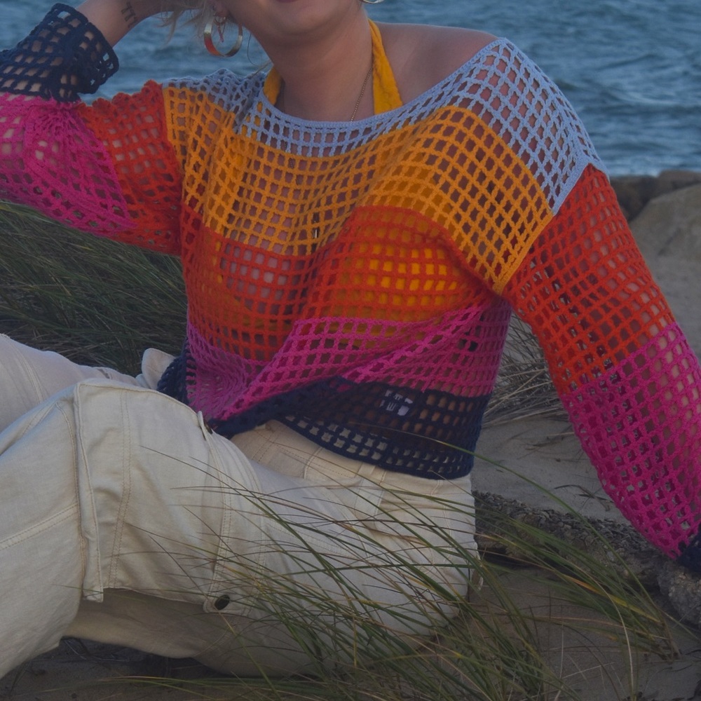 Anthropologie Crochet Colorblock Sweater
